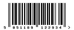 EAN barcode number 5051189122934