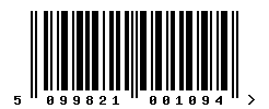 EAN barcode number 5099821001094