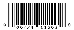 UPC barcode number 000774112039