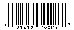 UPC 001910700837 barcode image
