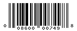 UPC barcode number 008600007498