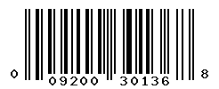 upc 009200301368 barcode image