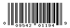UPC barcode number 009542011949