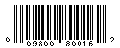 UPC barcode number 009800800162