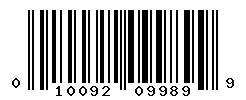 UPC barcode number 010092099899