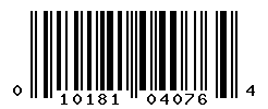 UPC barcode number 010181040764