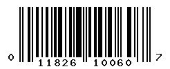 UPC barcode number 011826100607
