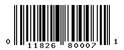 UPC barcode number 011826800071