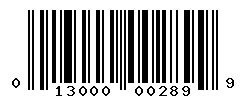 UPC barcode number 013000002899