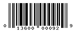 UPC barcode number 013600000929