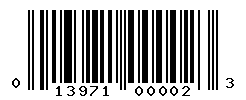 UPC barcode number 013971000023