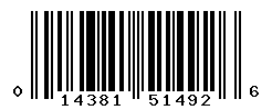 UPC barcode number 014381514926