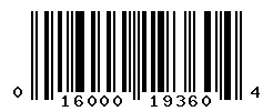 UPC 016000193604 barcode image