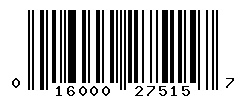 UPC barcode number 016000275157