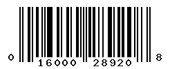 UPC barcode number 016000289208