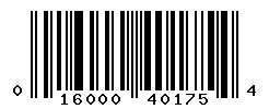 UPC barcode number 016000401754