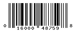 UPC barcode number 016000487598