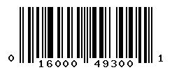 UPC barcode number 016000493001