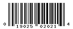 UPC barcode number 019025020214