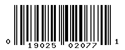 UPC barcode number 019025020771