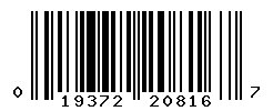 UPC barcode number 019372208167