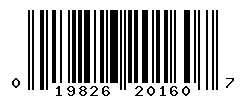 UPC barcode number 019826201607