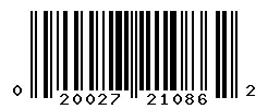 UPC 020027210862 barcode image