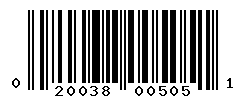 UPC barcode number 020038005051