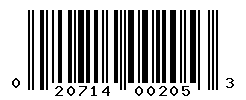 UPC barcode number 020714002053