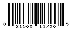 UPC barcode number 021500117005