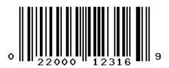 UPC barcode number 022000123169