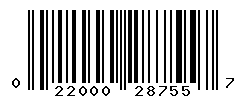 UPC barcode number 022000287557