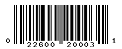 UPC barcode number 022600200031