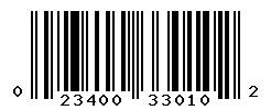 UPC barcode number 023400330102