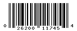 UPC barcode number 026200117454