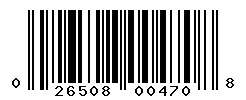 UPC barcode number 026508004708