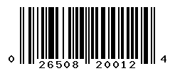 UPC barcode number 026508200124
