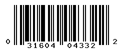 UPC barcode number 031604043322