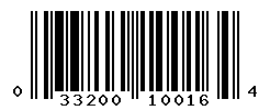 UPC barcode number 033200100164