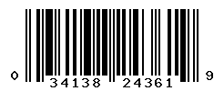 UPC barcode number 034138243619