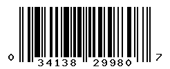 UPC barcode number 034138299807