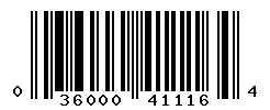 UPC barcode number 036000411164