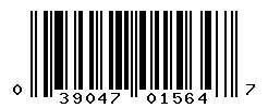 UPC barcode number 039047015647