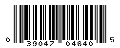 UPC barcode number 039047046405