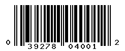 UPC barcode number 039278040012