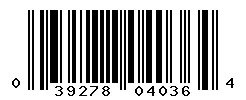 UPC barcode 039278040364