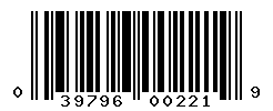 UPC barcode number 039796002219