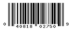 UPC barcode number 040818027509