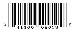 UPC barcode number 041100080189