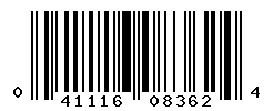 UPC barcode number 041116083624